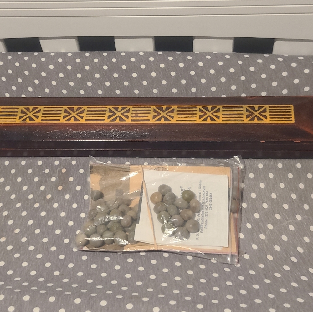 VTG Mancala Oware African Ghana Game Folding Board w/Bonduc seeds & instructions